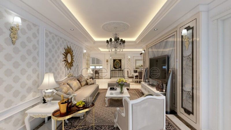 Thiết kế nội thất phòng khách của căn hộ chung cư cao cấp.